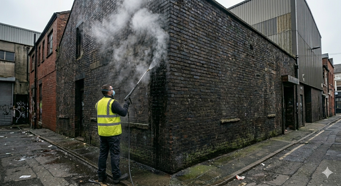Brick cleaning in progress