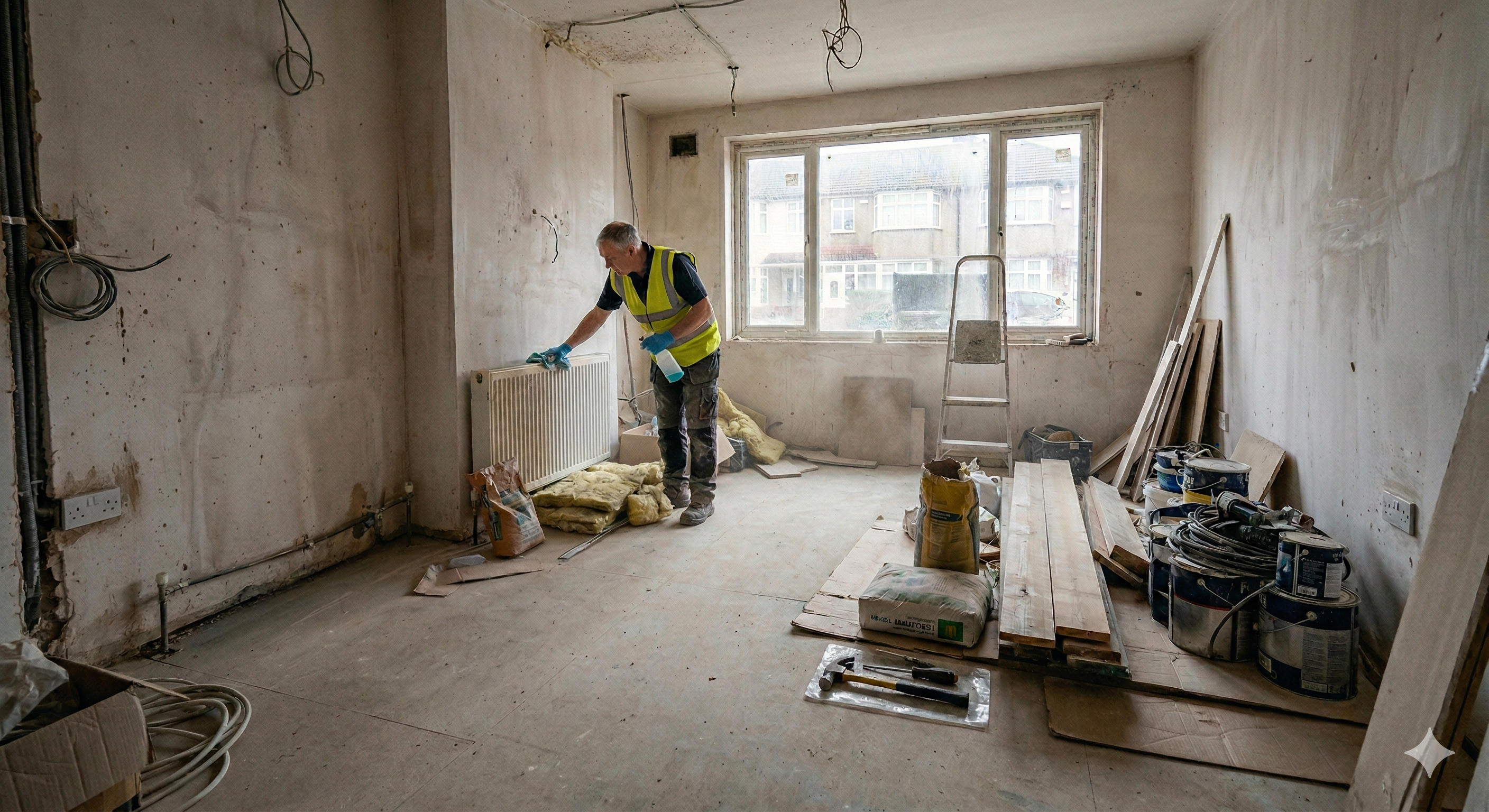 Builders sparkle cleaning in progress