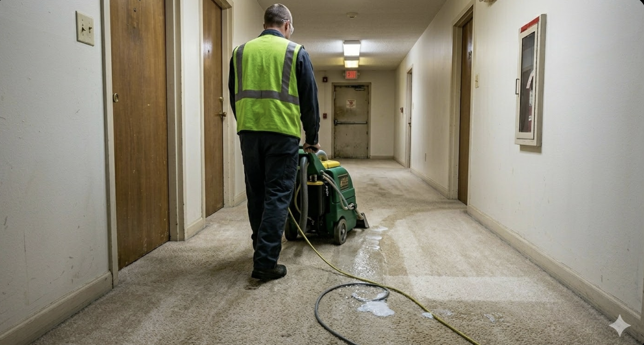 Carpet cleaning in progress