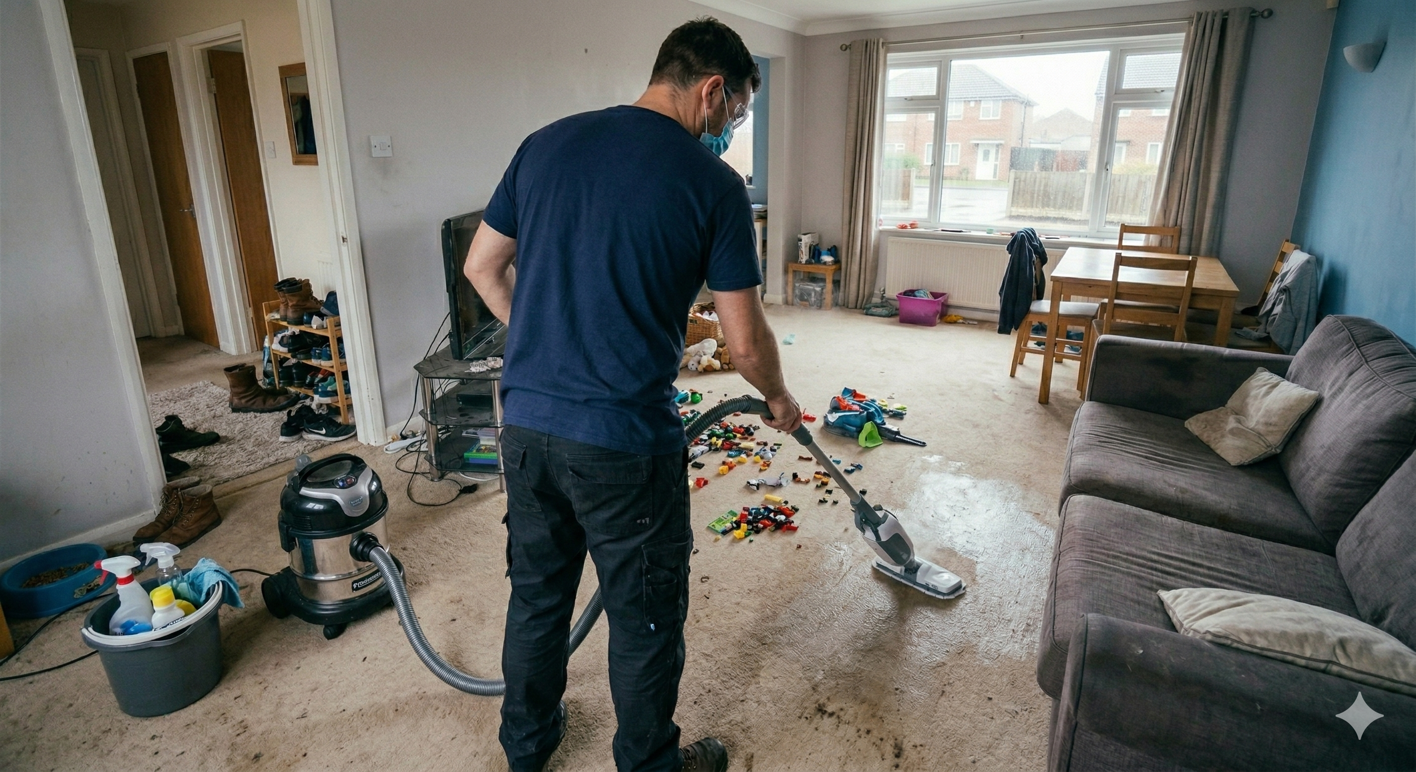 Domestic cleaning in progress