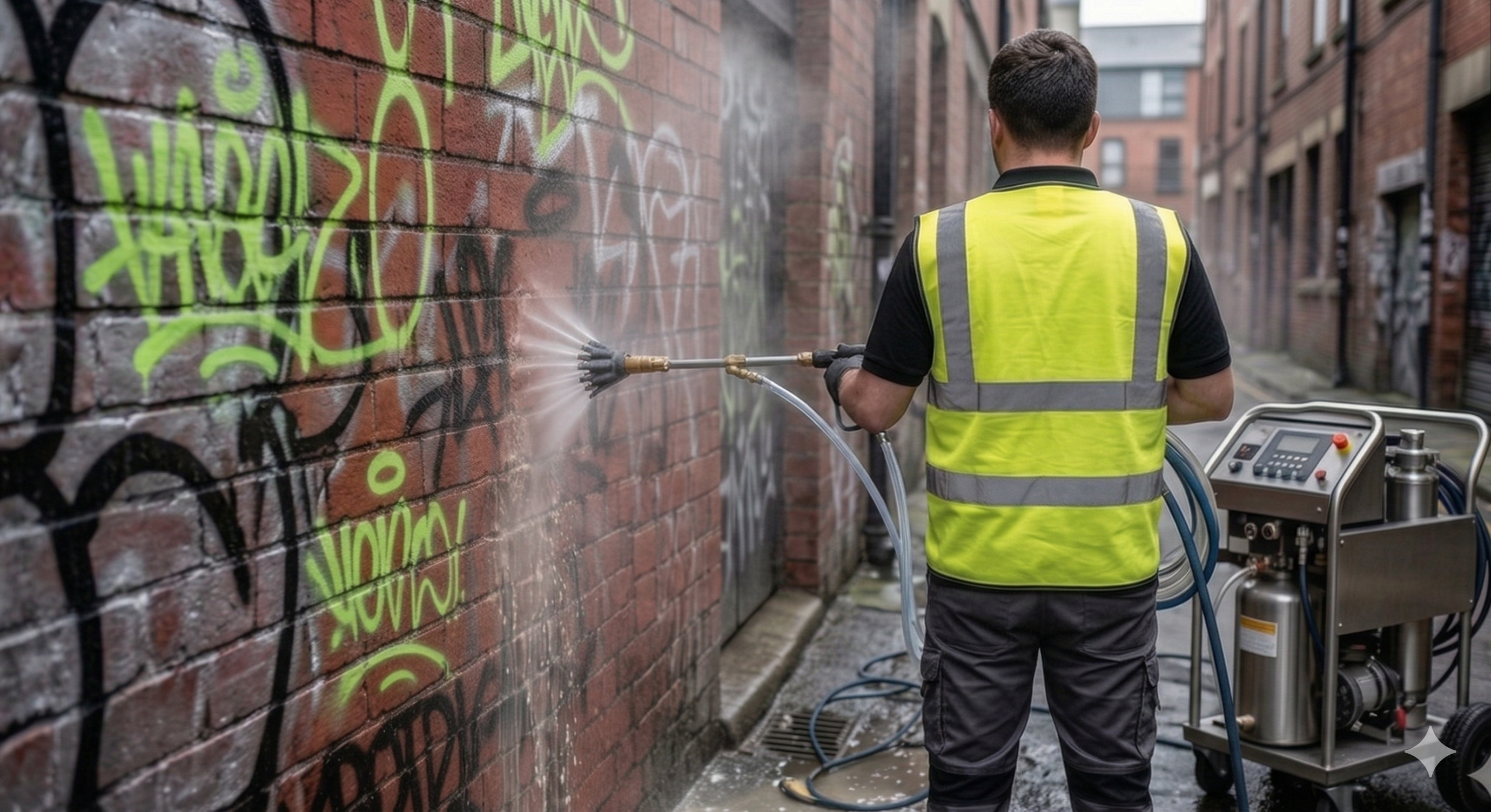 Graffiti removal in progress