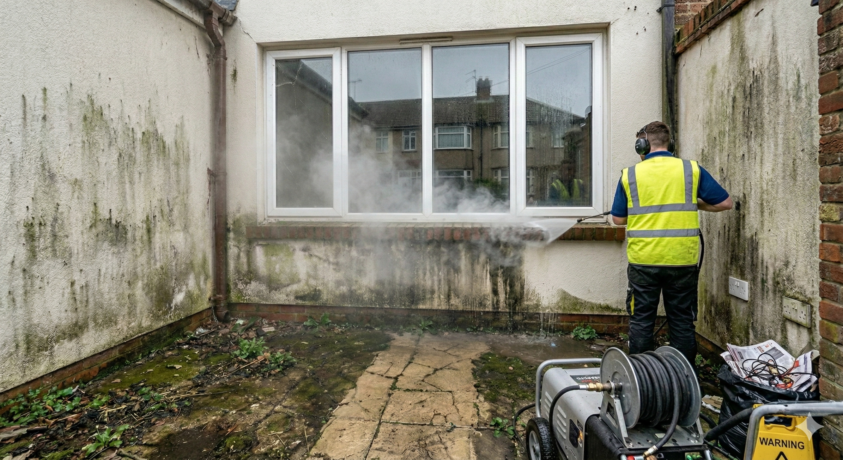 Jet wash cleaning in progress