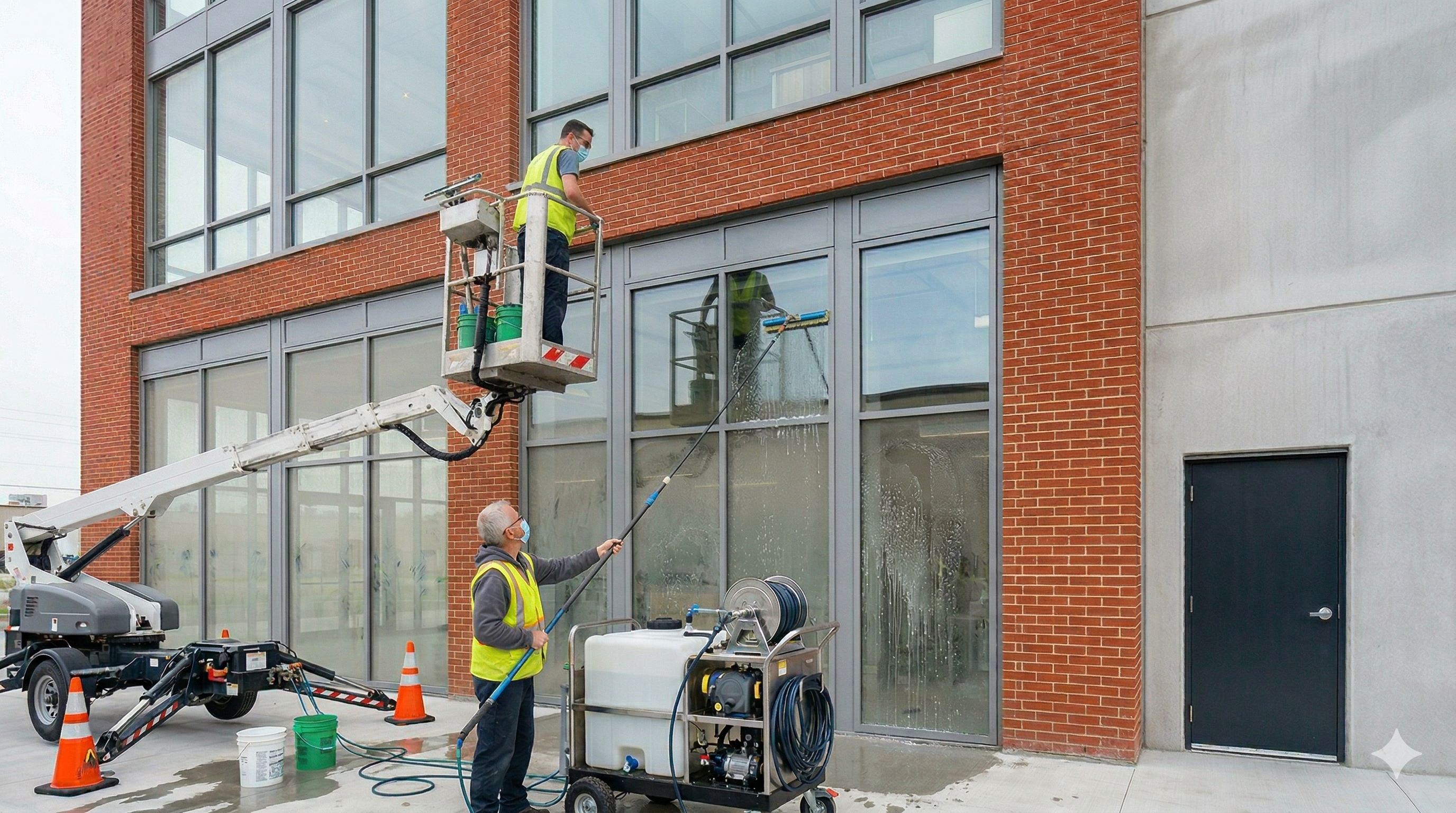 Window cleaning in progress